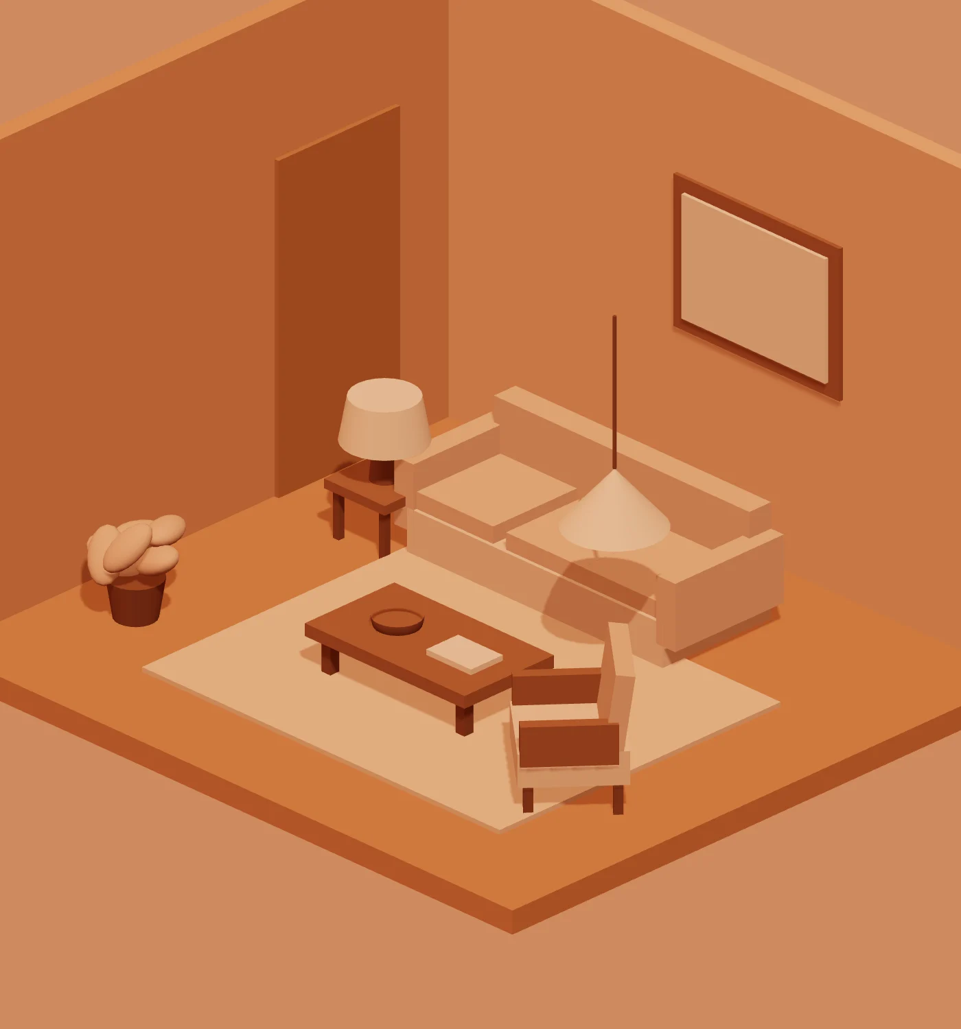 Ilustración isométrica de una sala de estar